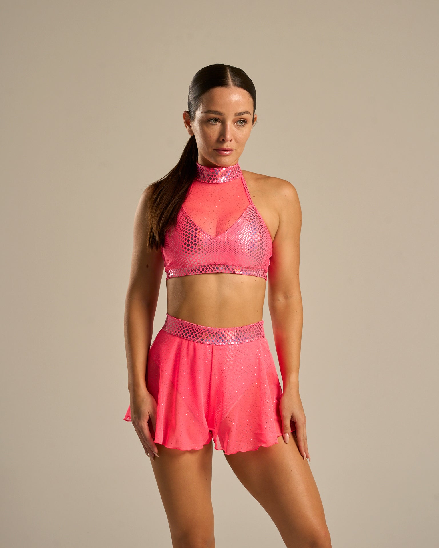 Braguita con Falda Skort Pole Dance "Pink Blossom"